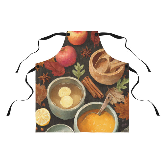 Autumn Kitchen Apron — Pumpkin, Spices & Baking Ingredients Print